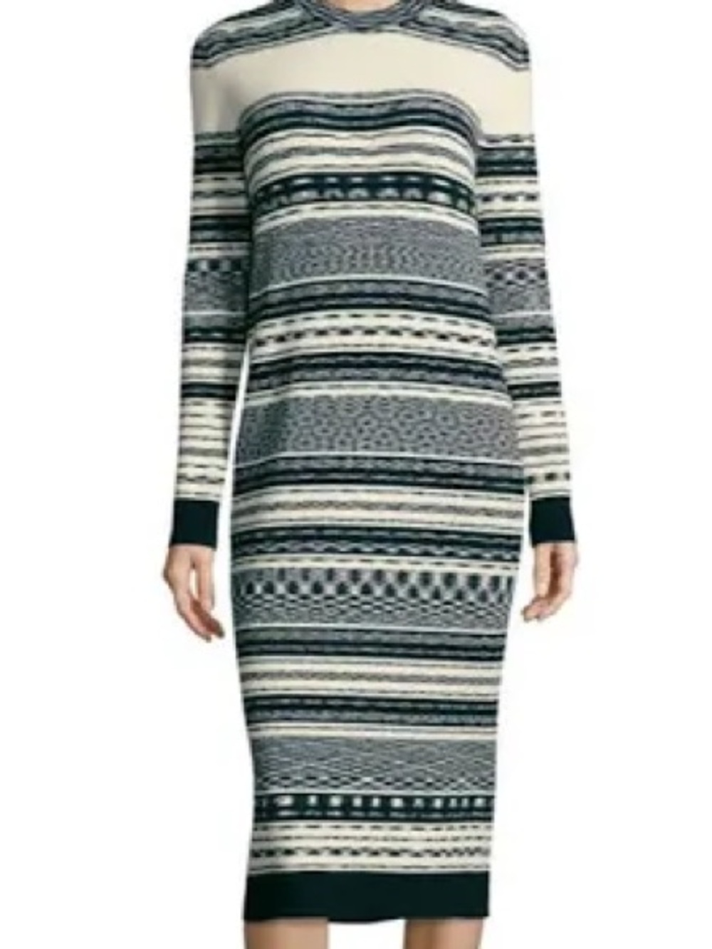 Tory Burch Navy and Cream Striped Long-Sleeve Julie Midi Dress